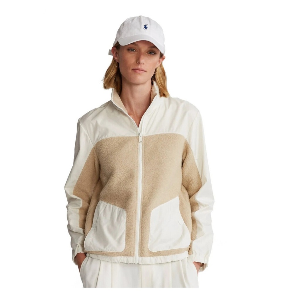 RLX Golf Ralph Lauren Women's Large Sherpa Hybrid Full-Zip Jacket Tan/Cream